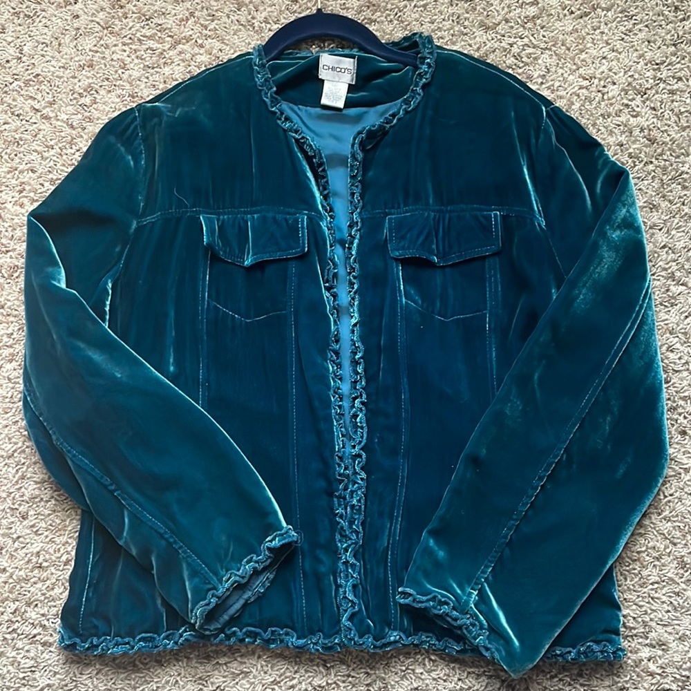 Chico’s size 2 - teal blue velvet jacket